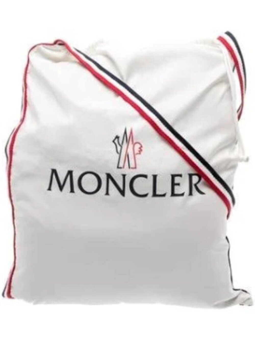 Moncler White Drawstring NylonShoulder Bag Tricolor Strap Logo Tote Bag Designer